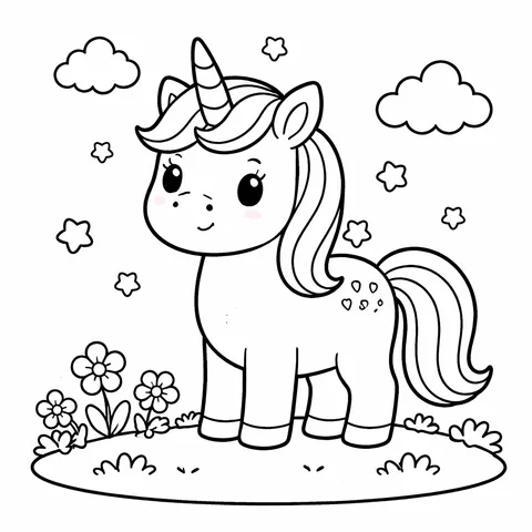 Cute Unicorn, printable black and white coloring page