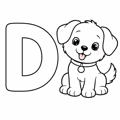 D is for Dog, printable black and white coloring page