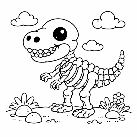 Dinosaur Bones, printable black and white coloring page