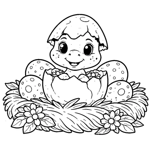 Dino Egg Nest, printable black and white coloring page