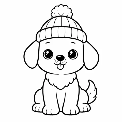 Dog with Hat, printable black and white coloring page
