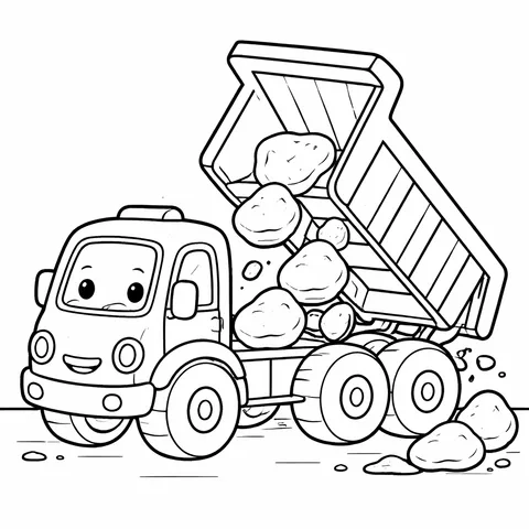 Dump Truck At Quarry, printable black and white coloring page