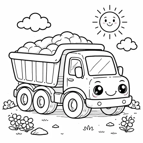 Dump Truck, printable black and white coloring page
