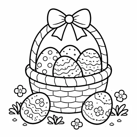 Easter Basket, printable black and white coloring page
