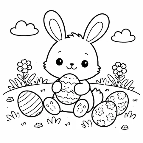 Easter Bunny, printable black and white coloring page