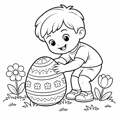 Easter Garden Egg Hunt, printable black and white coloring page