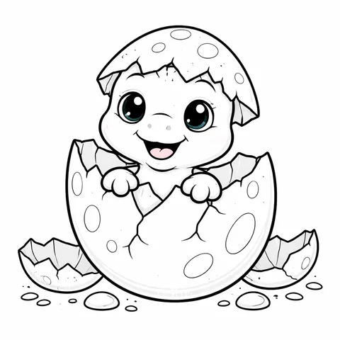 Easy Dino Hatching, printable black and white coloring page