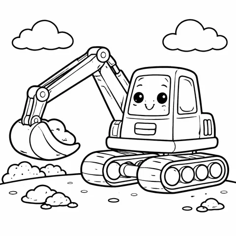 Excavator, printable black and white coloring page