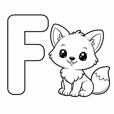 F is for Fox, printable black and white coloring page
