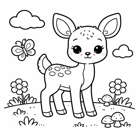 Fawn, printable black and white coloring page