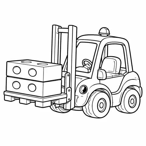 Forklift Carrying Bricks, printable black and white coloring page