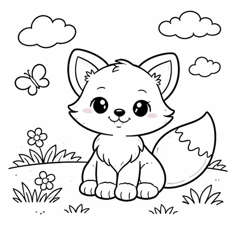 Fox Cub, printable black and white coloring page