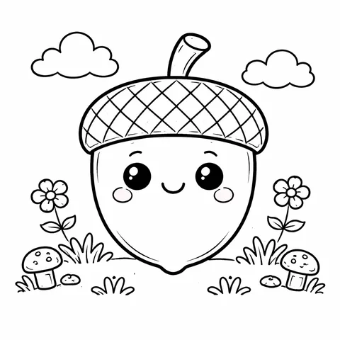 Friendly Acorn, printable black and white coloring page