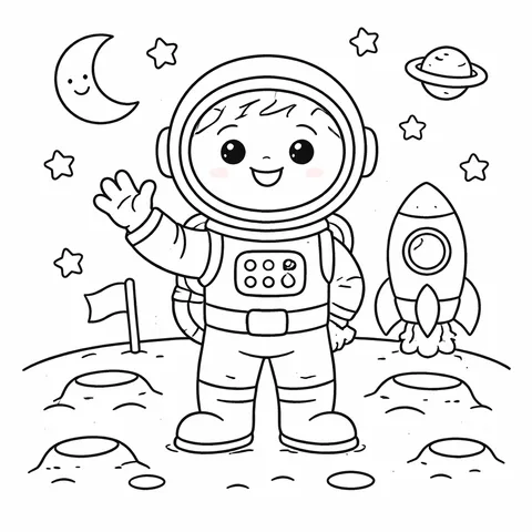 Friendly Astronaut, printable black and white coloring page