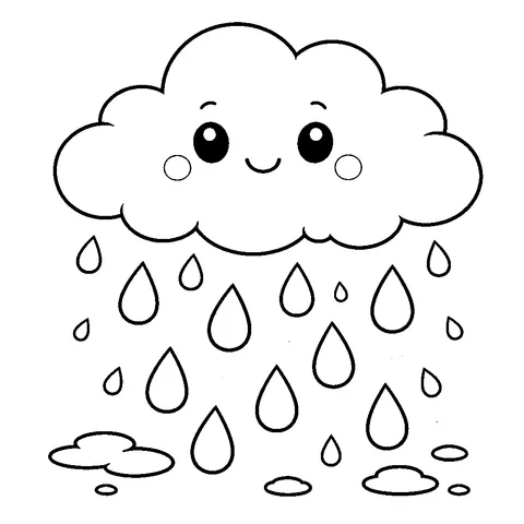 Friendly Rain Cloud, printable black and white coloring page