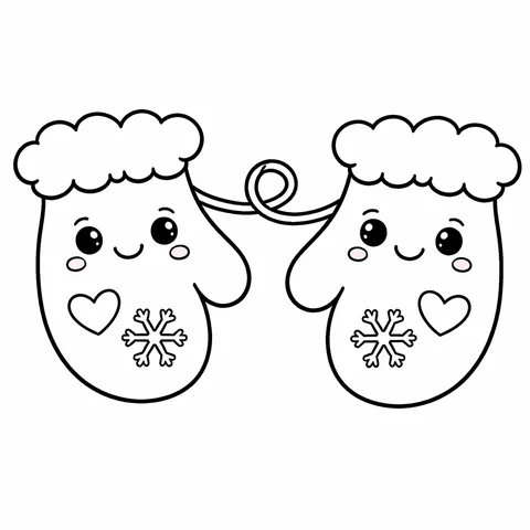 Friendly Mittens, printable black and white coloring page
