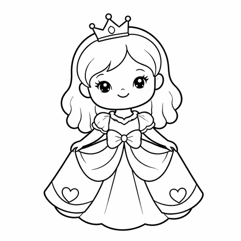 Friendly Princess, printable black and white coloring page