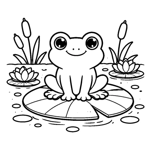 Frog on Lily Pad, printable black and white coloring page