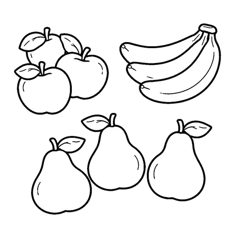 Fruit Sorting, printable black and white coloring page