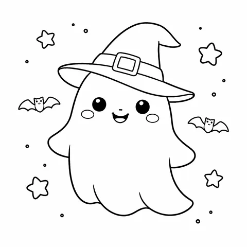 Ghost with a Hat, printable black and white coloring page