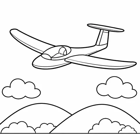 Glider Over Hills, printable black and white coloring page