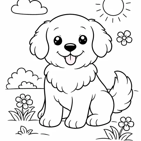 Golden Retriever, printable black and white coloring page