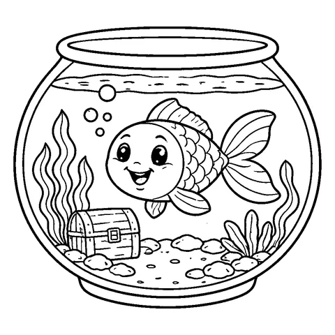 Goldfish Bowl, printable black and white coloring page