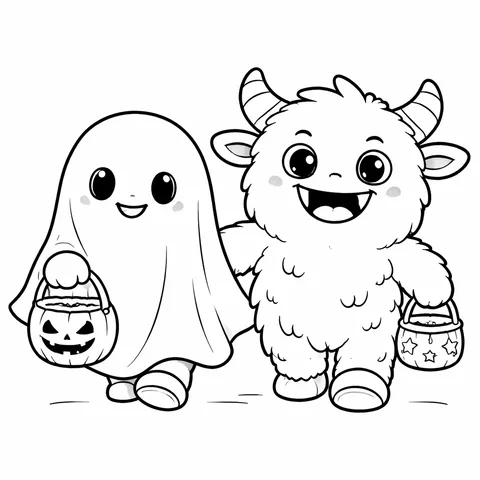 Halloween Costume Parade, printable black and white coloring page