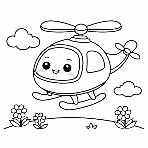 Helicopter, printable black and white coloring page