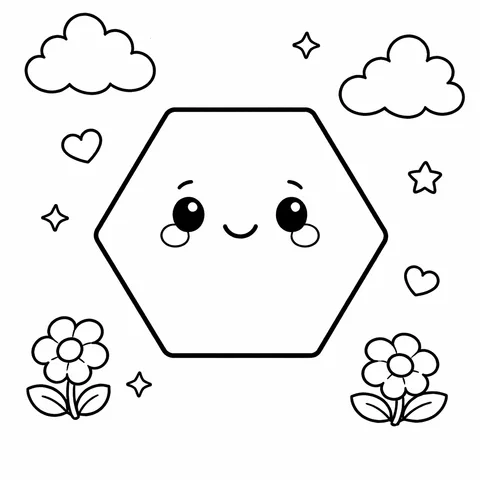 Hexagon, printable black and white coloring page