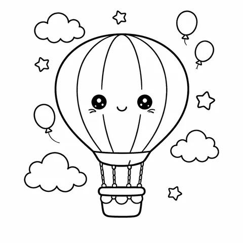 Hot Air Balloon, printable black and white coloring page