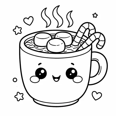 Hot Cocoa, printable black and white coloring page