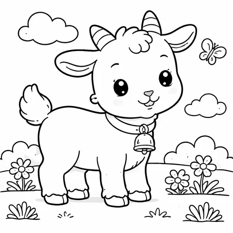 Goat Kid, printable black and white coloring page