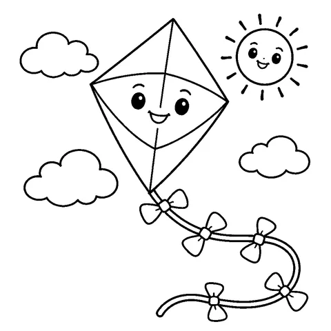 Kite in the Sky, printable black and white coloring page