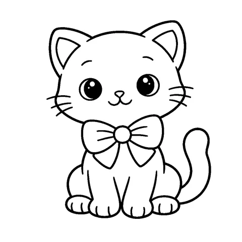 Kitten with Ribbon, printable black and white coloring page