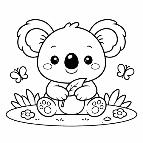 Koala, yazdırılabilir siyah beyaz boyama sayfası