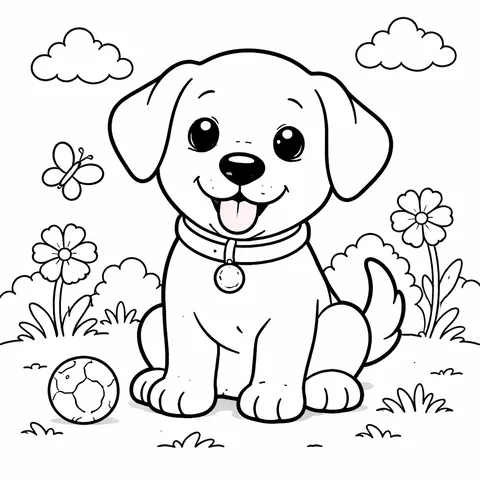 Labrador Puppy, printable black and white coloring page