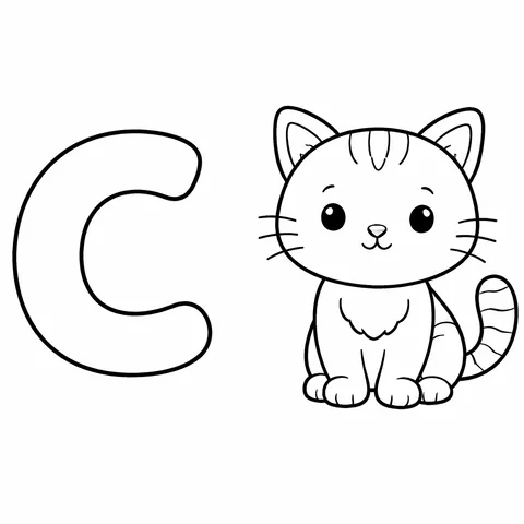 Letter C, printable black and white coloring page