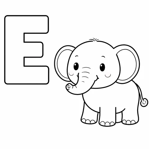Letter E, printable black and white coloring page