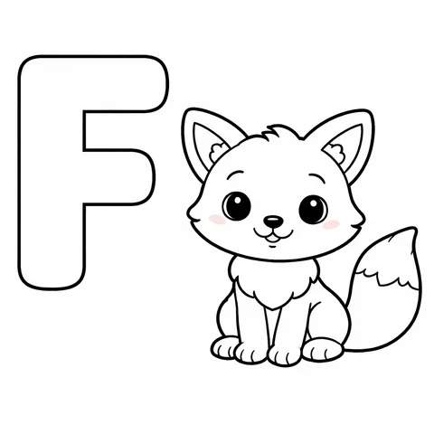Letter F, printable black and white coloring page