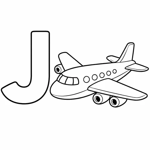 J Harfi: Jet, yazdırılabilir siyah beyaz boyama sayfası