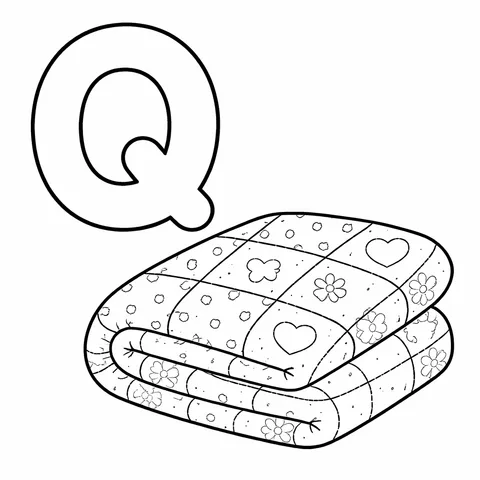 Letter Q Quilt, printable black and white coloring page