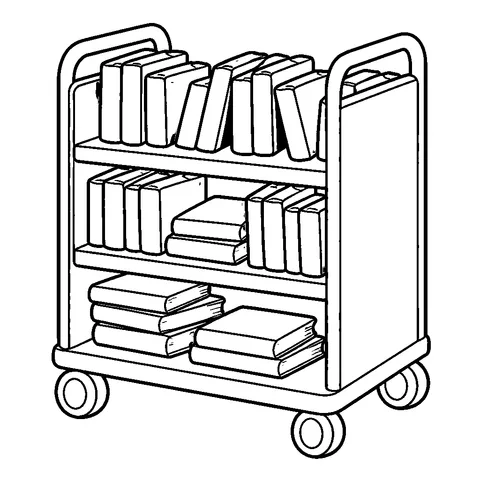 Book Cart, printable black and white coloring page