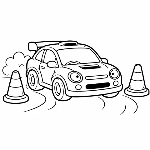 Little Rally Car, printable black and white coloring page