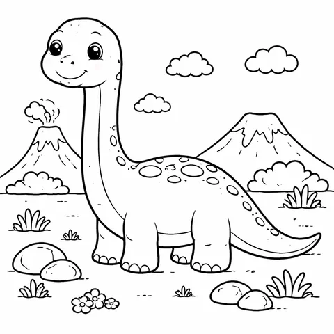 Long Neck Dinosaur, printable black and white coloring page