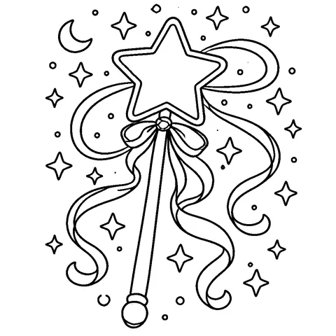 Magic Wand Sparkles, printable black and white coloring page