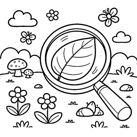 Magnifying Glass Leaf, printable black and white coloring page
