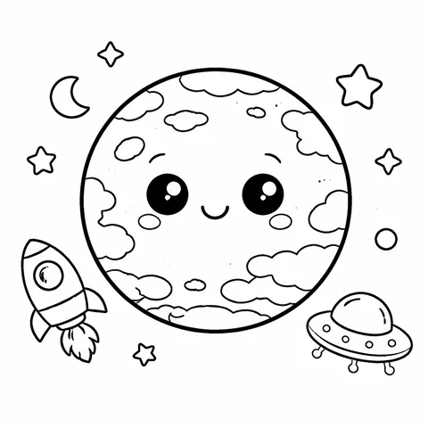 Mars, printable black and white coloring page