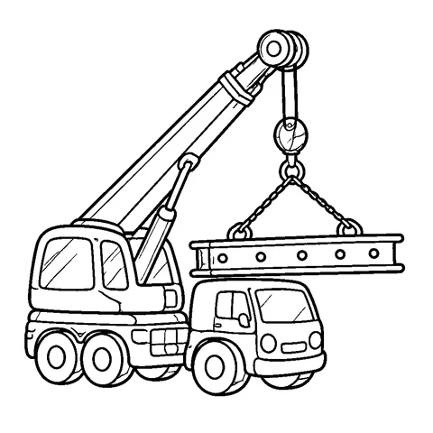 Mobile Crane Lifting Beam, printable black and white coloring page