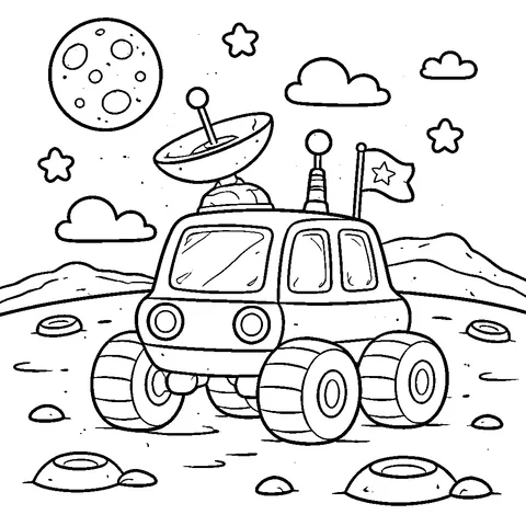 Moon Rover, printable black and white coloring page